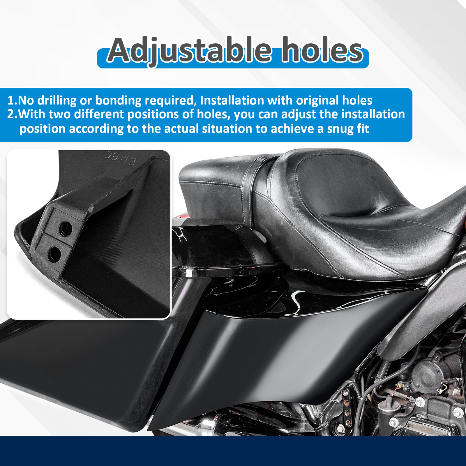 Stretched Extended Side Cover Panel Black For Harley Touring FLT FLH 2014-2024