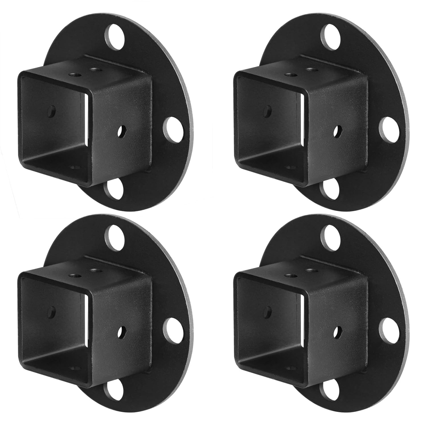 4 Pack Black Square Post Anchor Base, Fits 1-1/2" X 1-1/2" Square Tube, Deck Fen