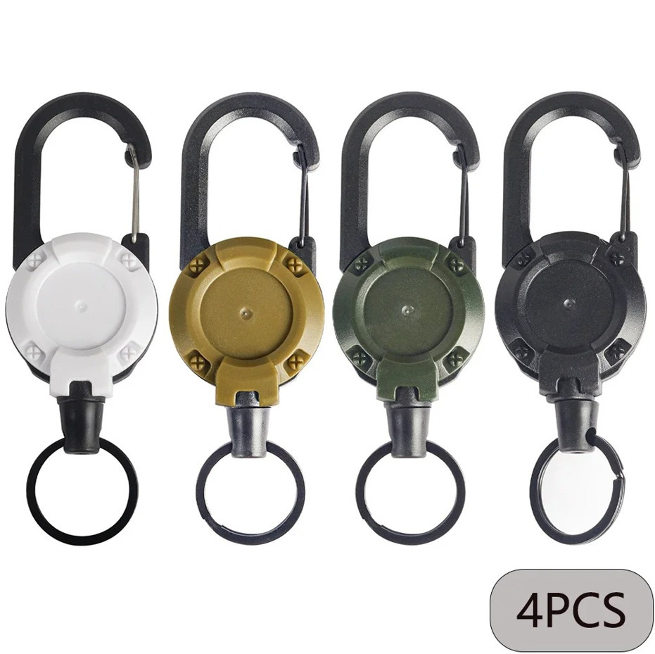 1/4 pcs Heavy Duty Retractable Keychain Badge Reel Clip with Carabiner Holder
