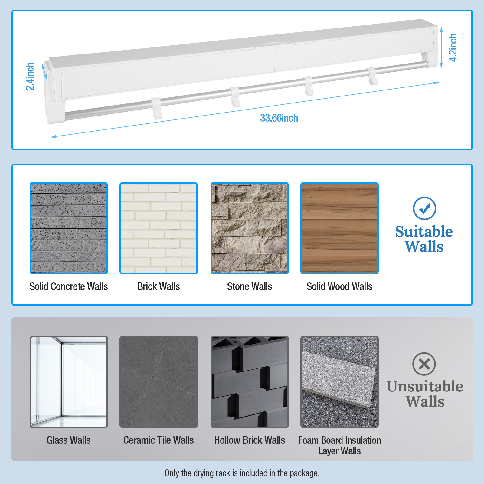 Wall-mounted Laundry Clothes Storage Drying Rack Retractable Dryer Hanger White