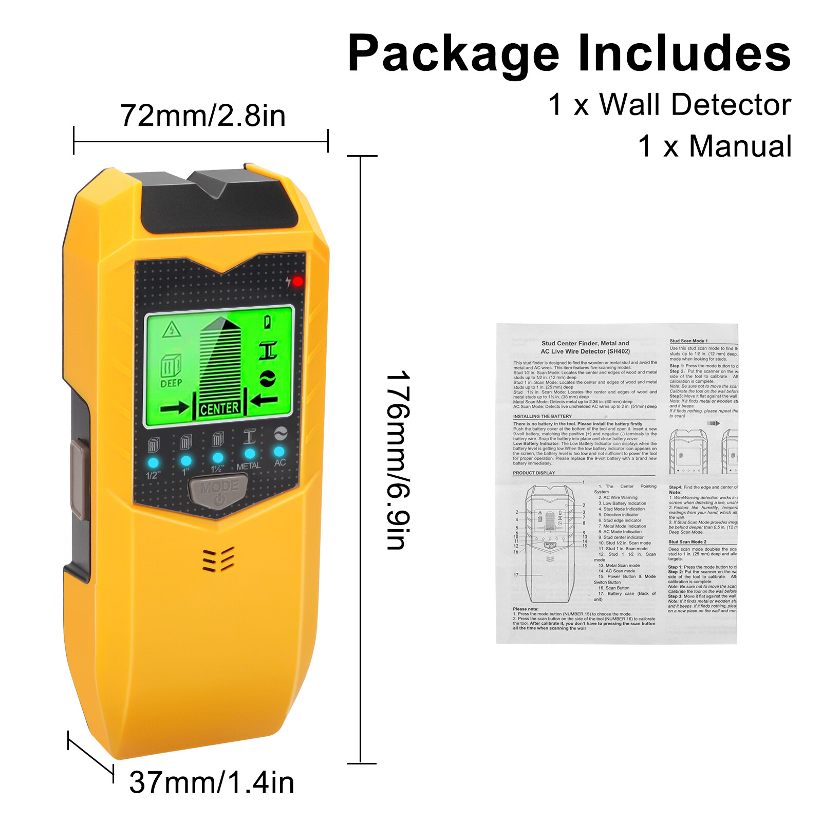 5 in 1 Stud Finder Wall Scanner LCD Display Detector for Wood AC Wire Metal Pipe