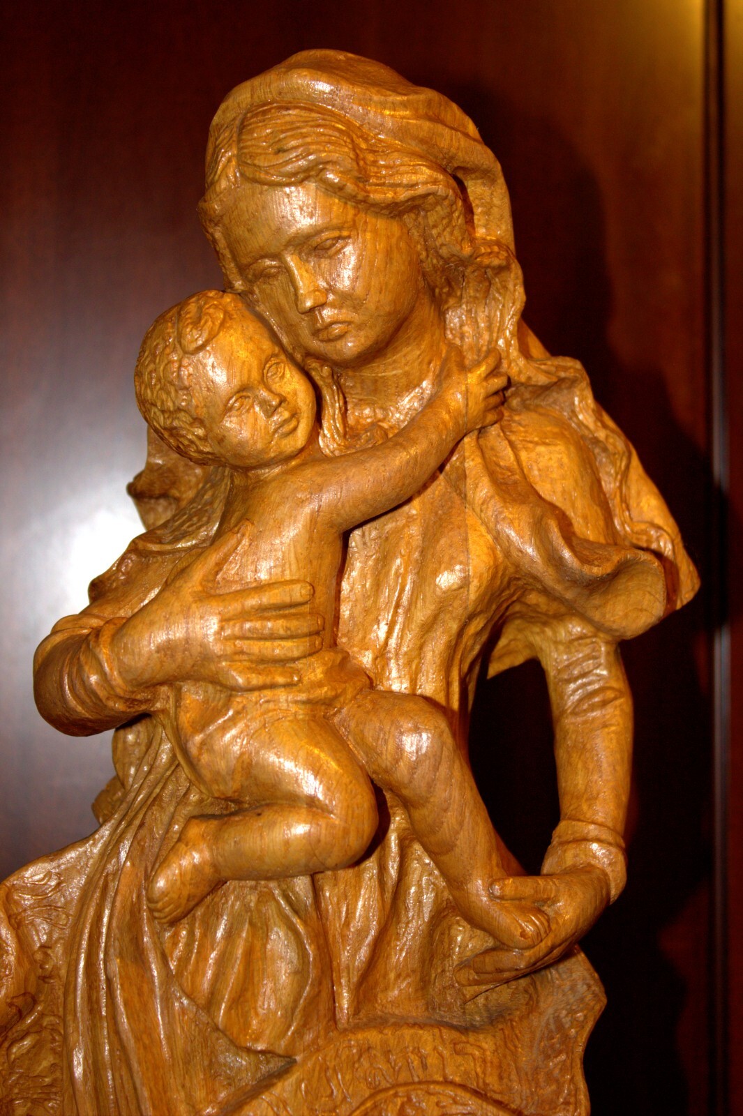 ANTIQUE 20" HAND CARVED WOOD CATHOLIC VIRGIN MARY OUR LADY JESUS STATUE FIGURE