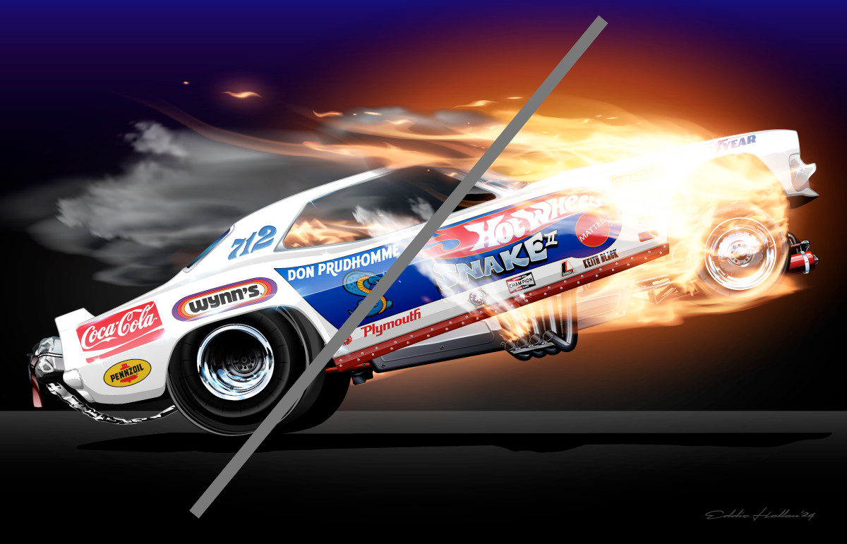 Don Prudhomme's Snake II Wheelie Fire 28X18" Poster FCO-001