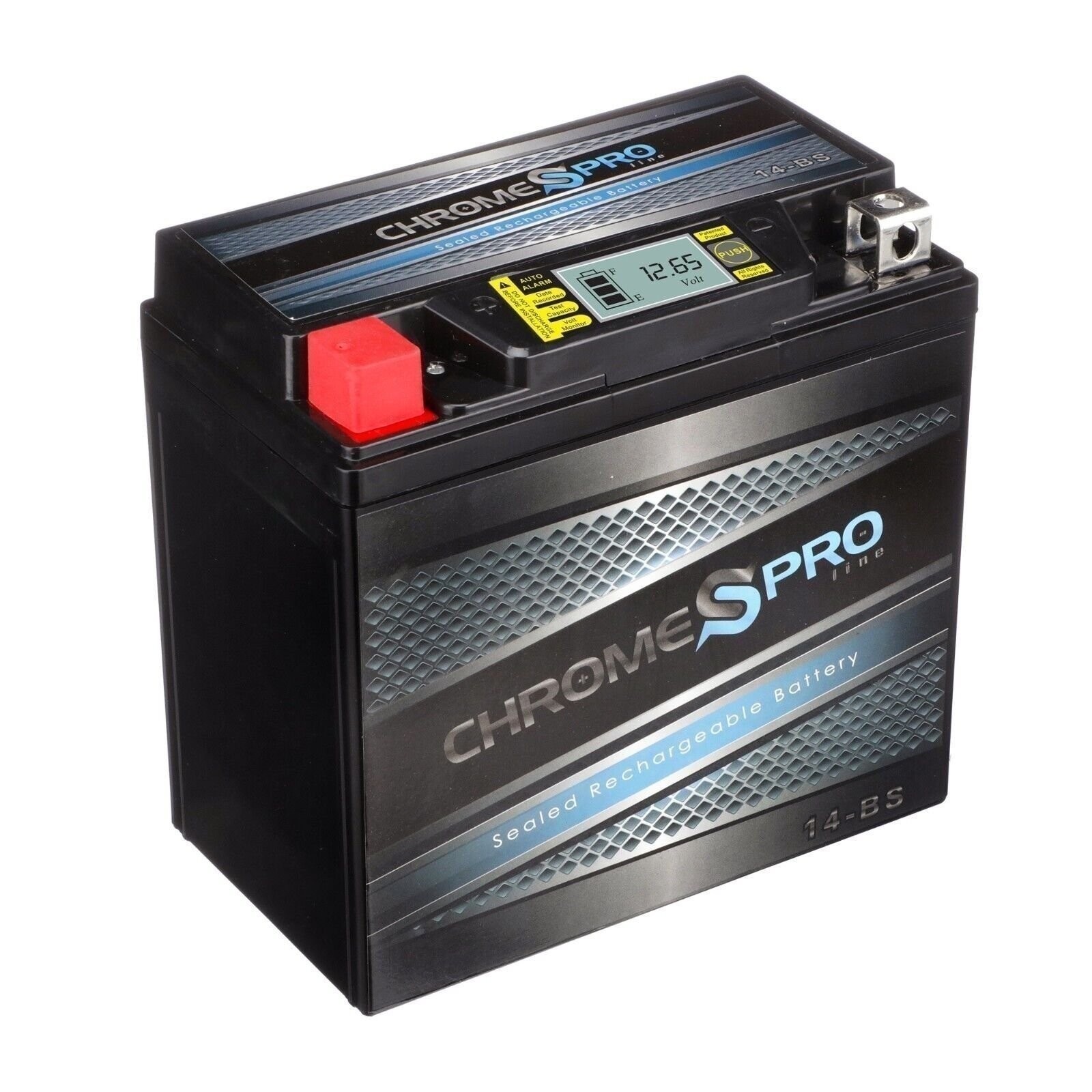 Chrome Pro Series YTX14-BS High Performance iGel Powersport Battery with LCD