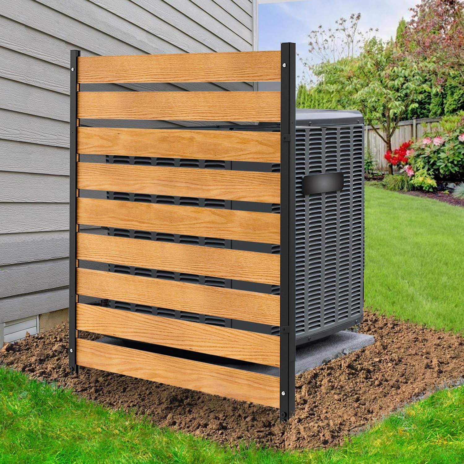 Air Conditioner Fence 1 Panel, 38" W x 60" H for Outside with Metal Stakes