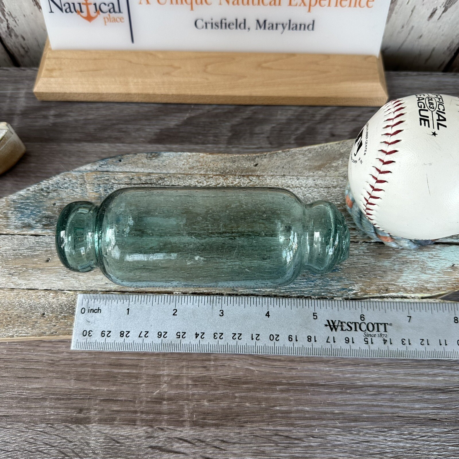 Japanese Rolling Pin Glass Float - Authentic Vintage Japan Fish Net Buoy - Aqua