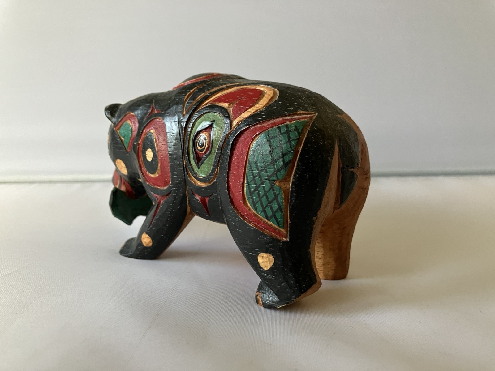 Pacific Northwest Salish Bear with Fish Carving First Nation Tribal Art