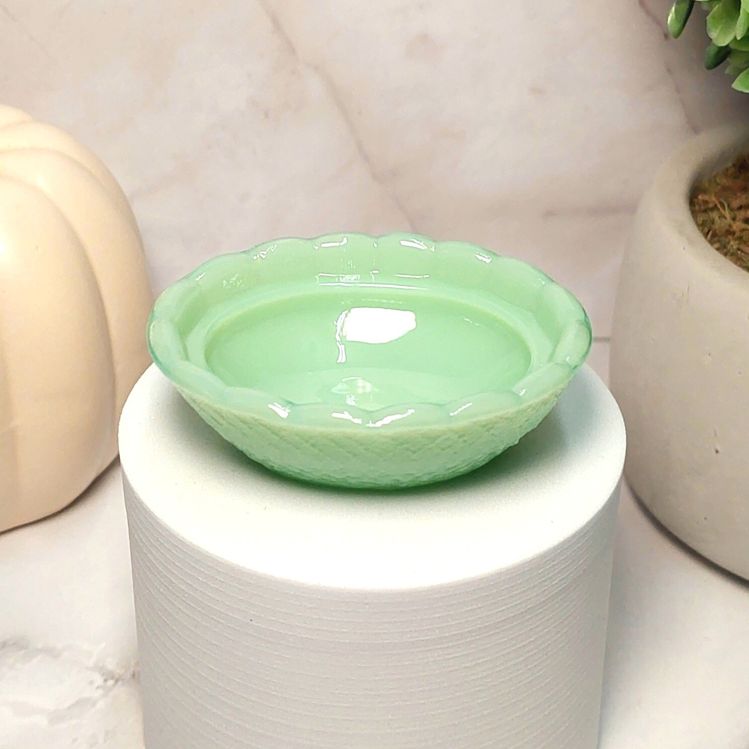 Jadeite Depression Style Glass Hen On Nest Chicken Salt Cellar Dish, VTG Style