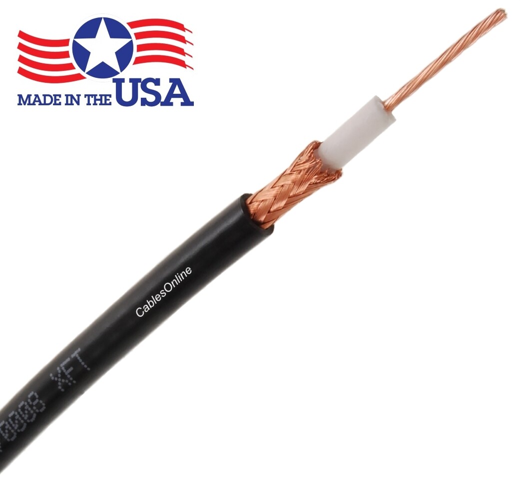 RG8X Mini-RG8 50-Ohm Bare-Copper Made-in-The-USA Bulk Coax Cable, Black