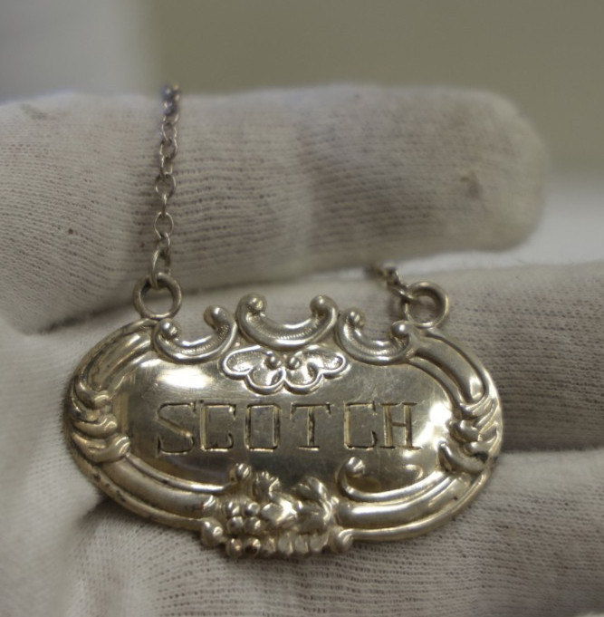 Vintage Sterling Liquor Label Wallace "Scotch" 9.59 Grams