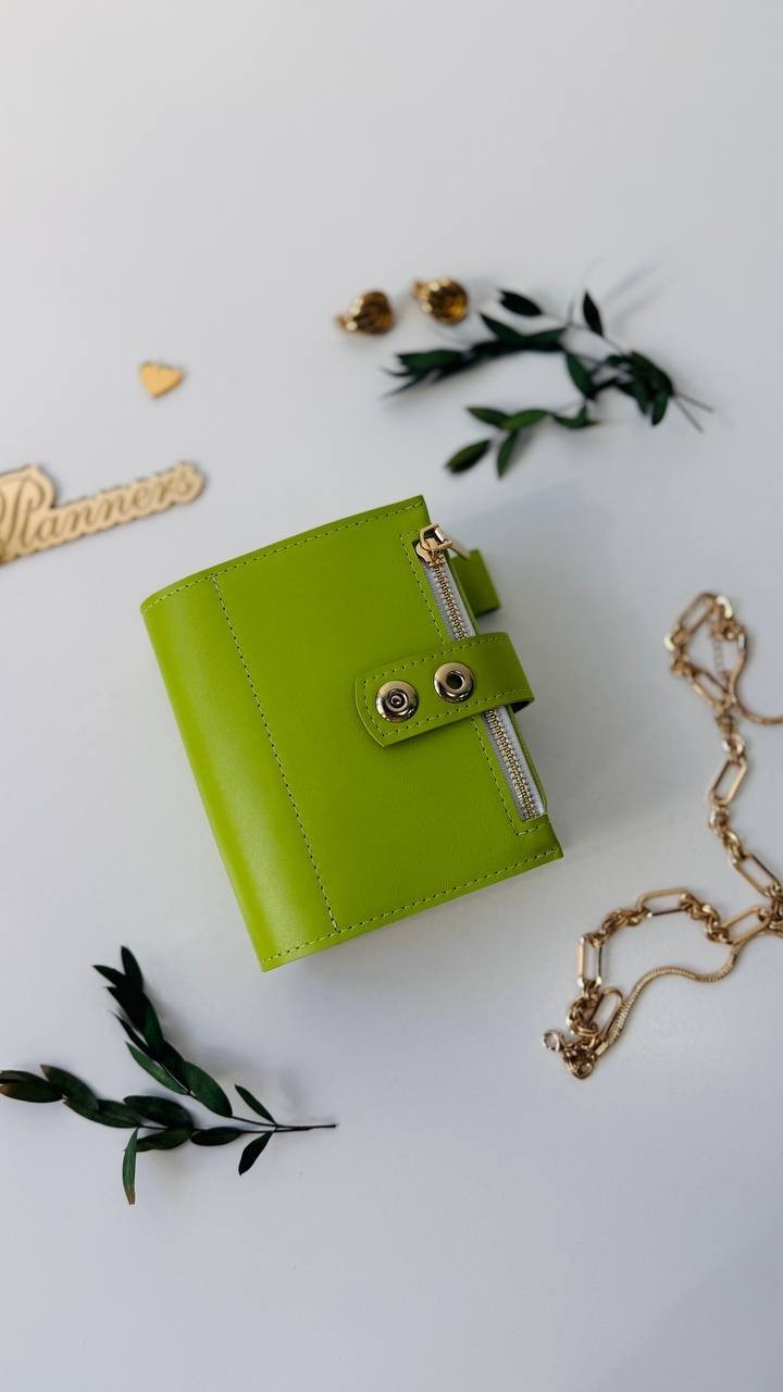 Light green Leather notebook cover A7 big binder mini wallet handmade gift