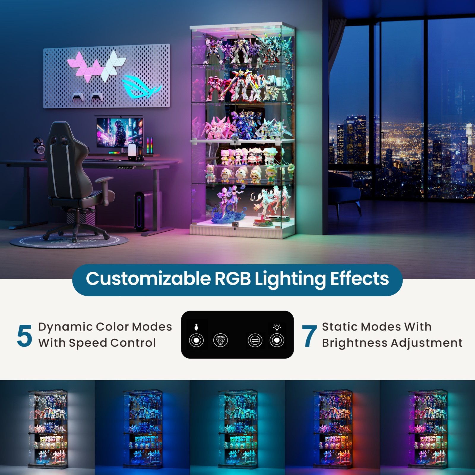 Gurexl Glass Display Cabinet - Curio Cabinets with RGB Lights for Collectibles