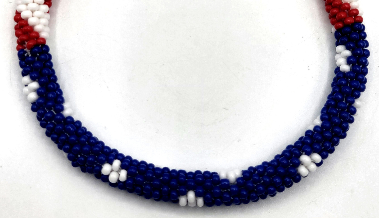 Set of 2 Patriotic USA Flag Crochet Glass Bracelets, Red White Blue