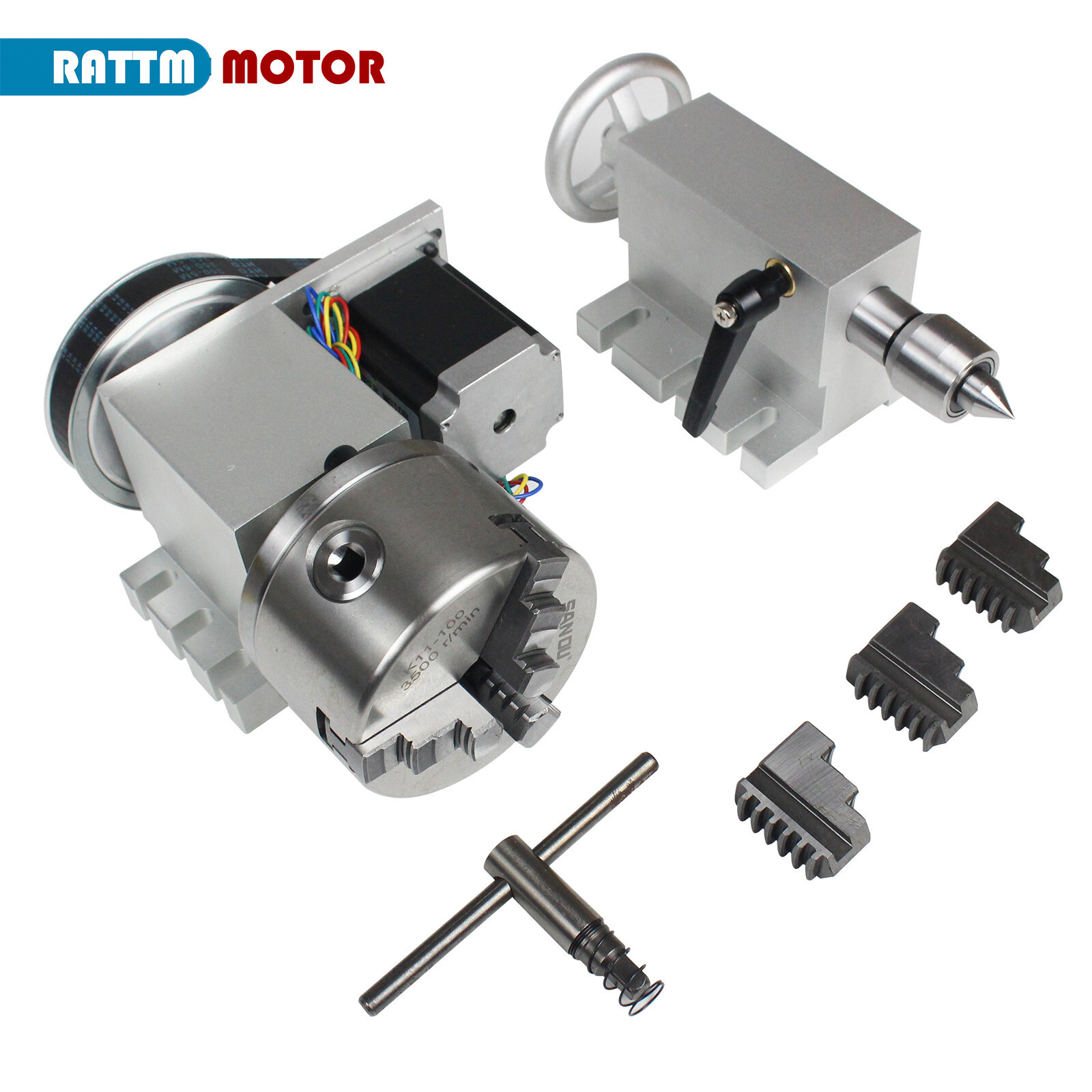 〖USA〗CNC Router Engraver Machine Rotational 4th Axis 3 jaw 100mm chuck+Tailstock