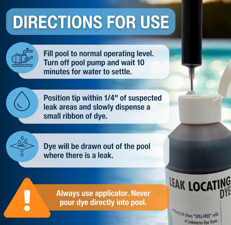 Leakmaster Pool Leak Detection Kit – 8 Oz Blue Dye with Reusable Syringe – High-
