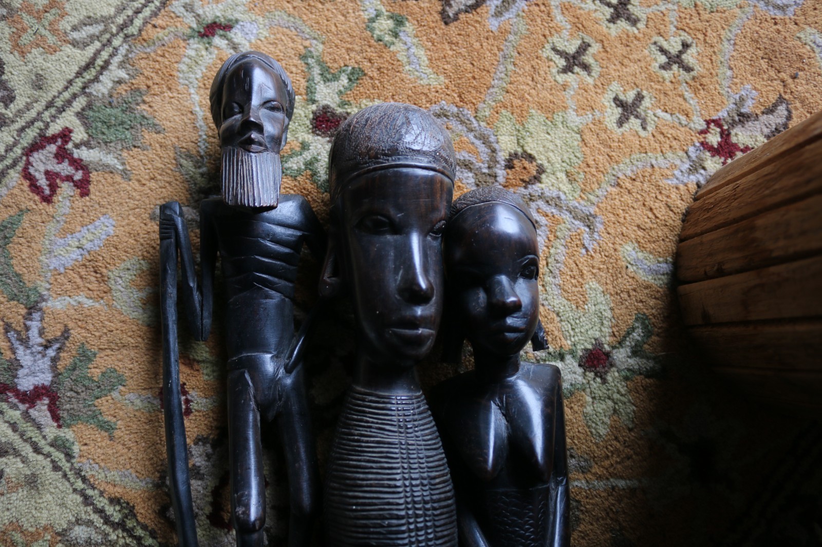3 Mid Century African Figures, carved Exotic Ebony ,