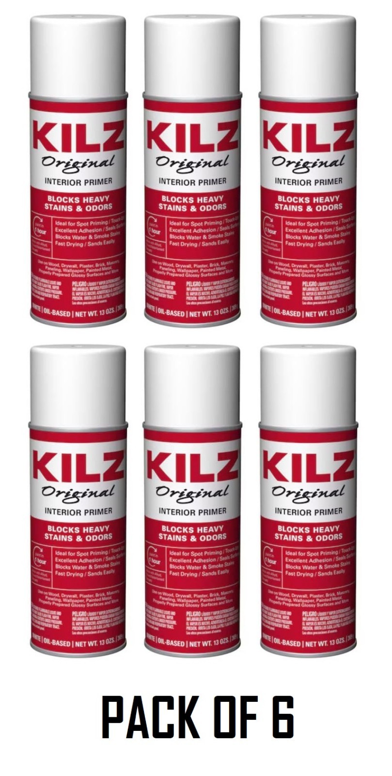 New KILZ ORIGINAL PRIMER13OZ Aerosol Interior Primer 13oz, Pack of 6