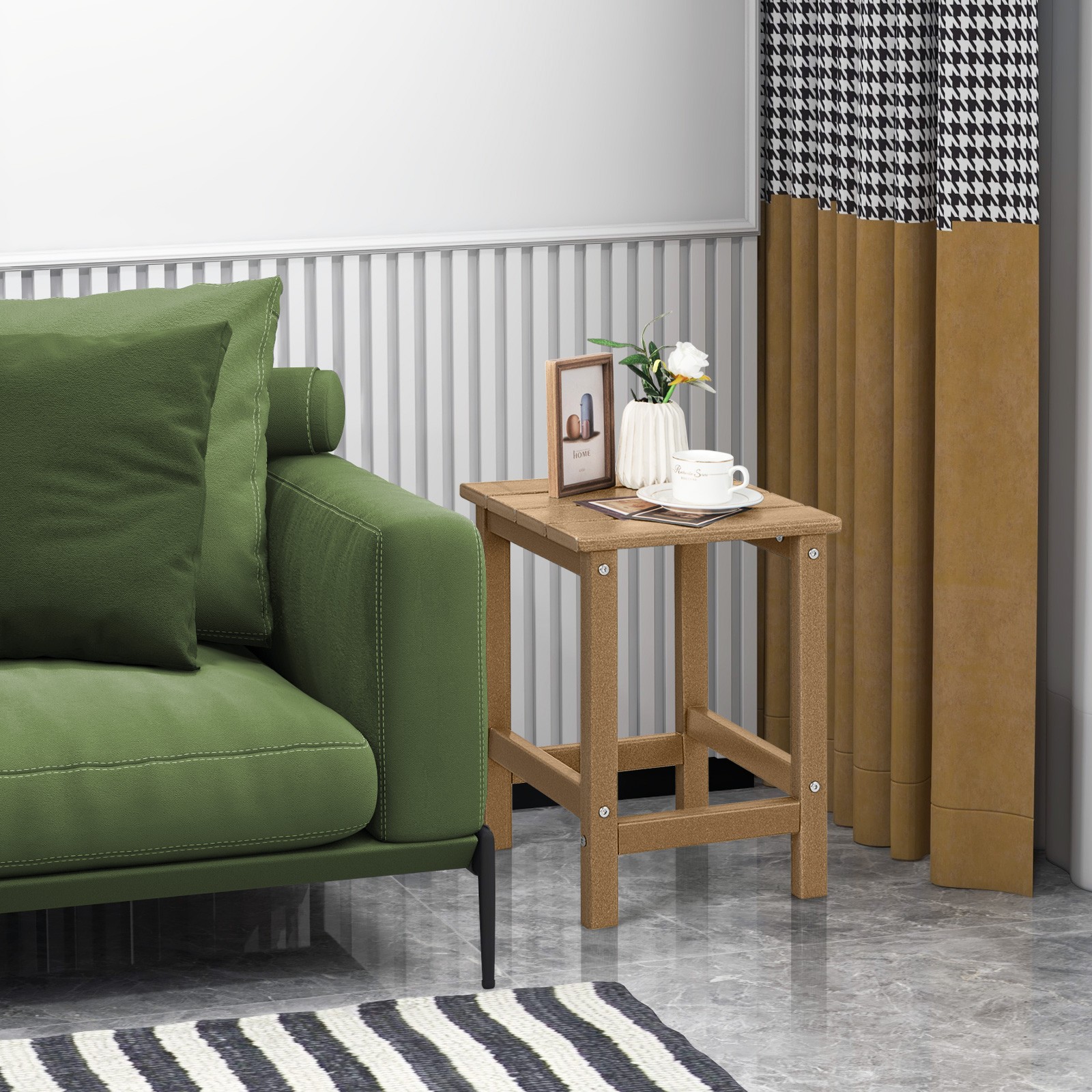 2PCS 14" Patio Adirondack Side Table HDPE Square Weather Resistant Garden Brown