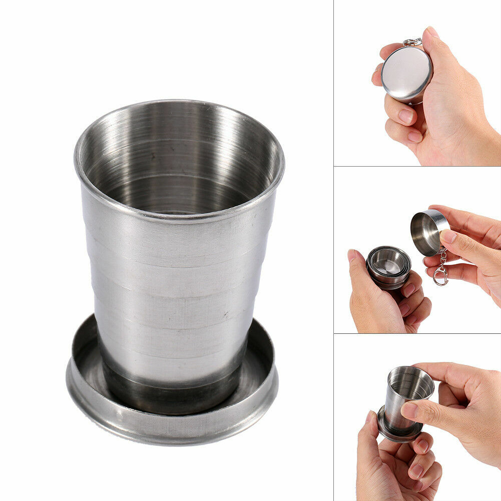 US 3-6 Pack Stainless Steel Portable Camping Travel Folding Collapsible Cups