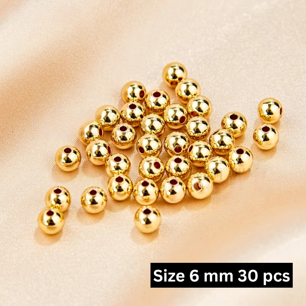 30Pcs Pure Solid 14K Yellow Gold Lucky Loose Beads Bracelet Chain For DIY 6 mm