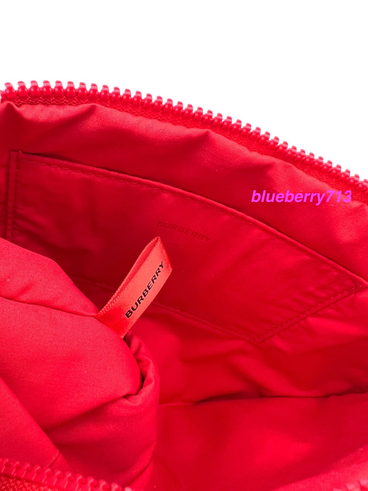 New! Burberry Logo Clutch Cosmetic Pouch Bag with Removable Handle ~ Red
