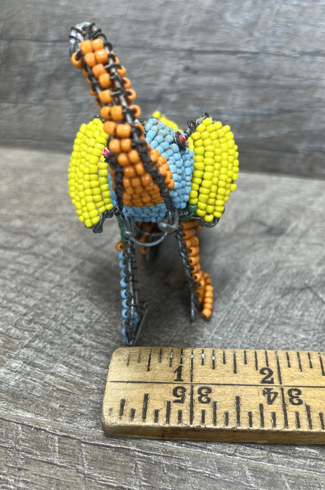 Handcrafted Elephant Beaded Wire Sculpture with Trunk Up for Good Luck Sculpture