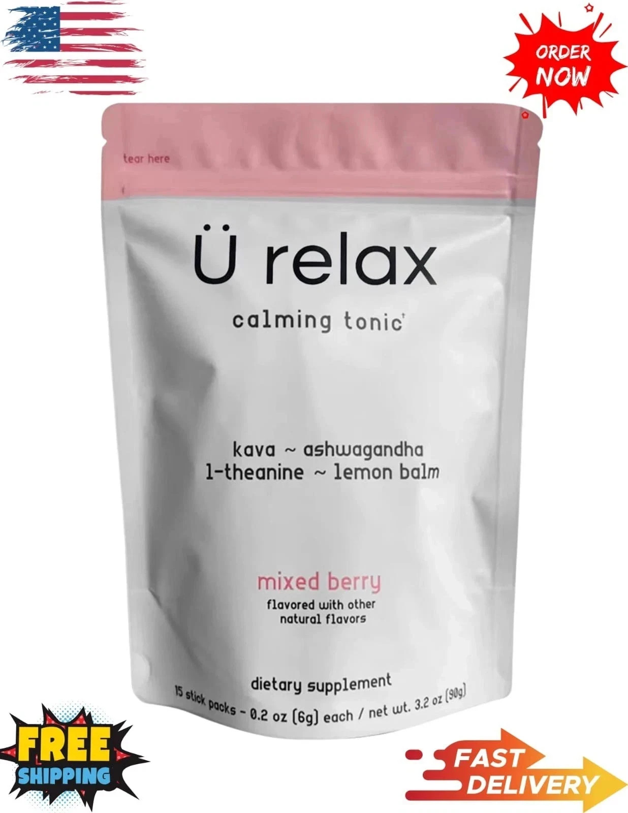 5x U Relax Calming Tonic 15 Packets MIXED BERRY Flavor Relax Calming Drink