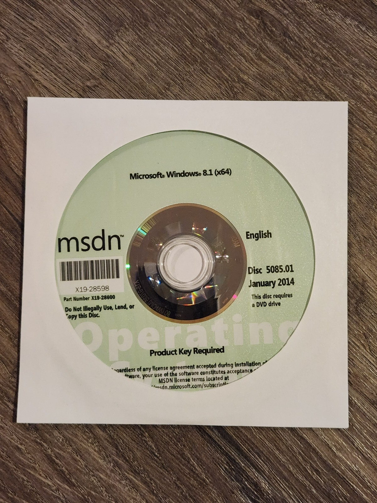 Microsoft Windows 8.1 (x64) MSDN DVD Disc English X19-28600 DISC 5085.01