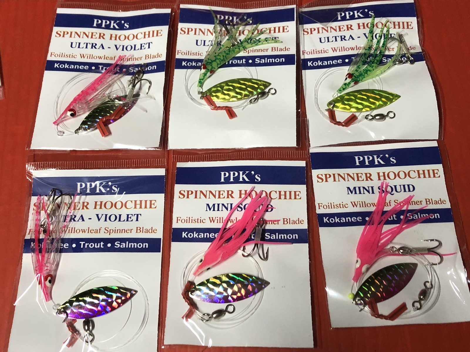 Fishing Tackle Lot. Hoochies, Mack’s Wedding Ring Spinners, Kokaneekid Release