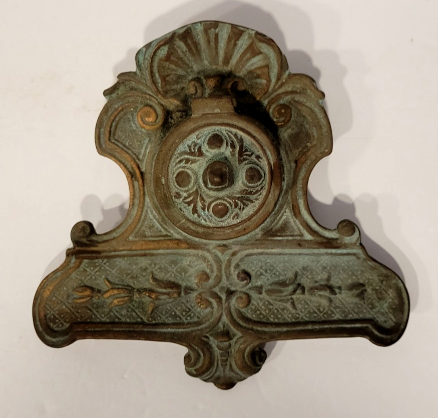 Antique Peerage Foral Brass Inkwell Heavy Made in England