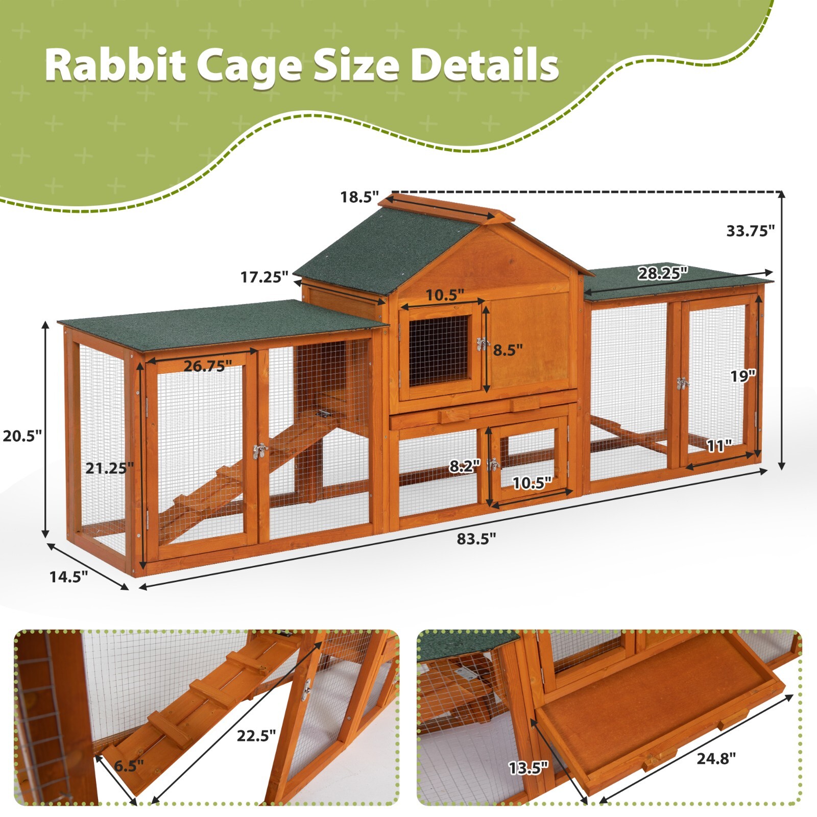 Wooden Rabbit Hutch Indoor Bunny Hutch Cage Small Animal Pet House Run Outdoor