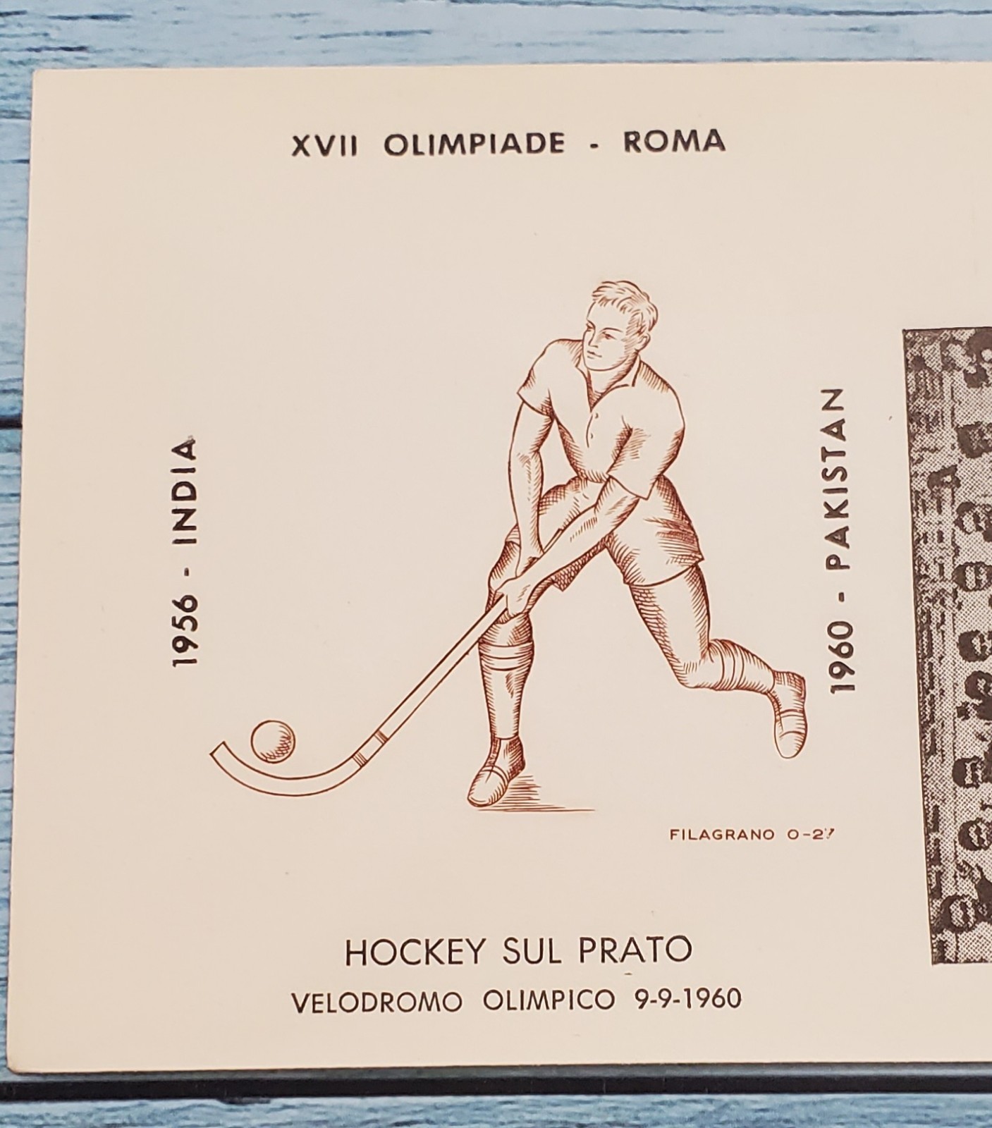 Rome Olympics Pakistan Field Hockey Team 1960 Filagrano Gold Medal Cachet Cover
