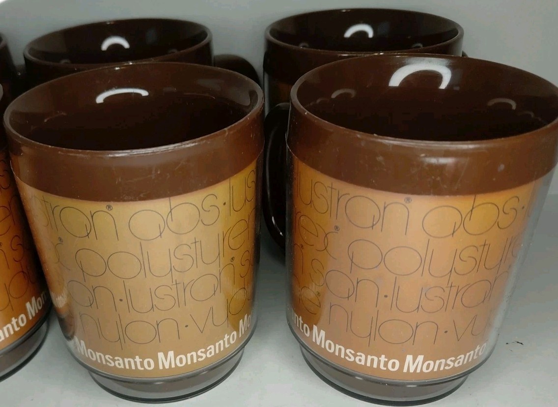 Vintage MONSANTO Thermo Serv Coffee Cups Mugs Conspiracy Fun RARE Tinfoil Hat