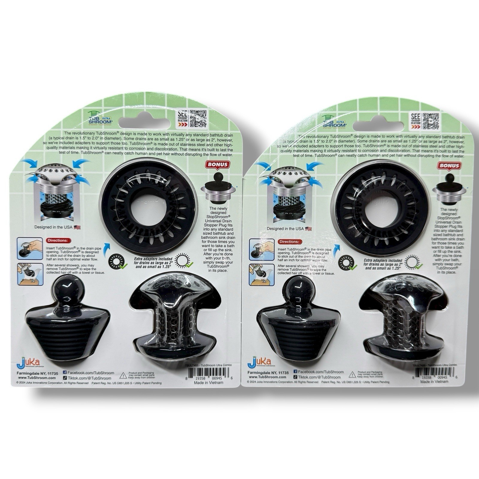TubShroom Ultra Platinum Bathtub Hair Catcher Drain Strainer Stopper 2 Pack