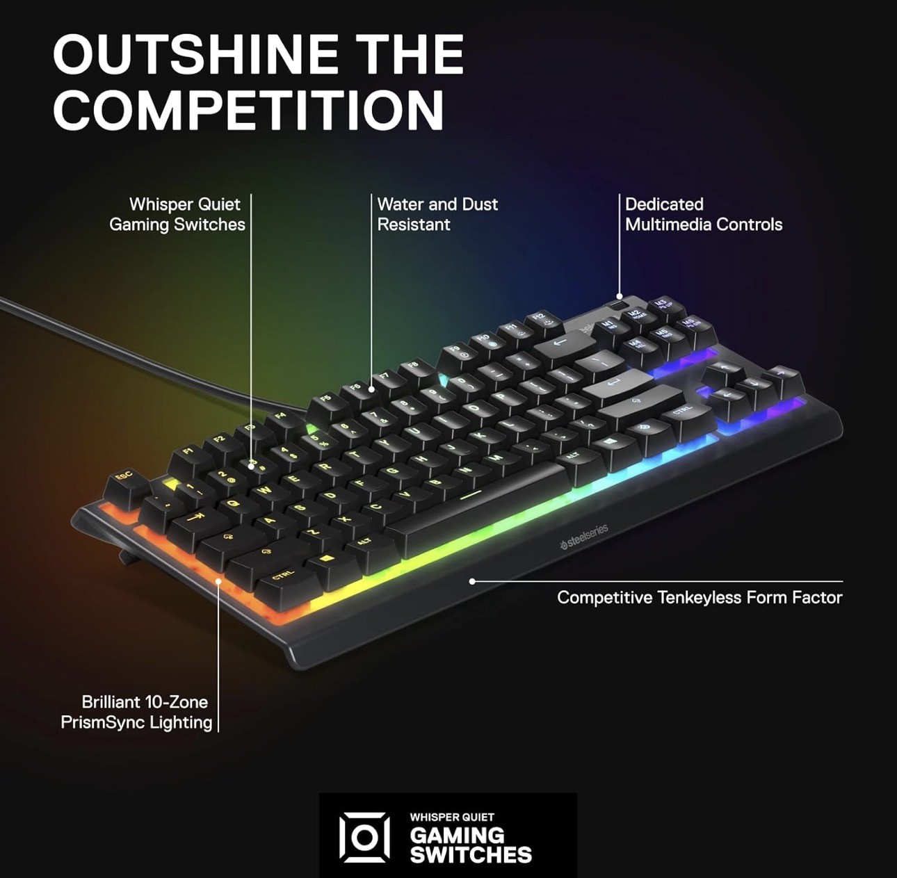 SteelSeries Apex 3 TKL RGB Wired Gaming Keyboard - Black - 64831