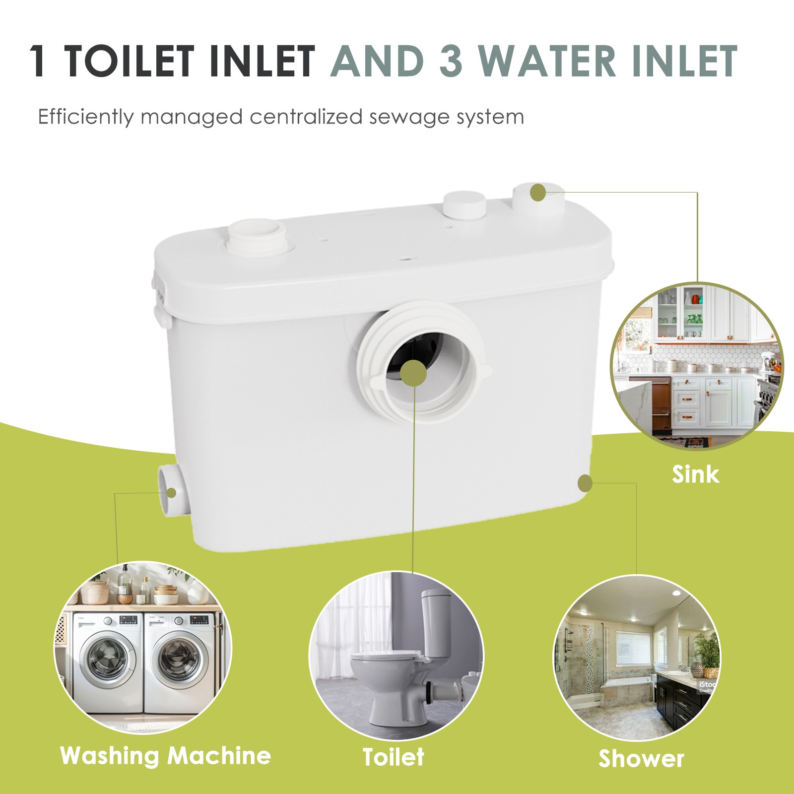 500W Upflush Macerating Toilet System with Pump & 4 Inlets for Basement White