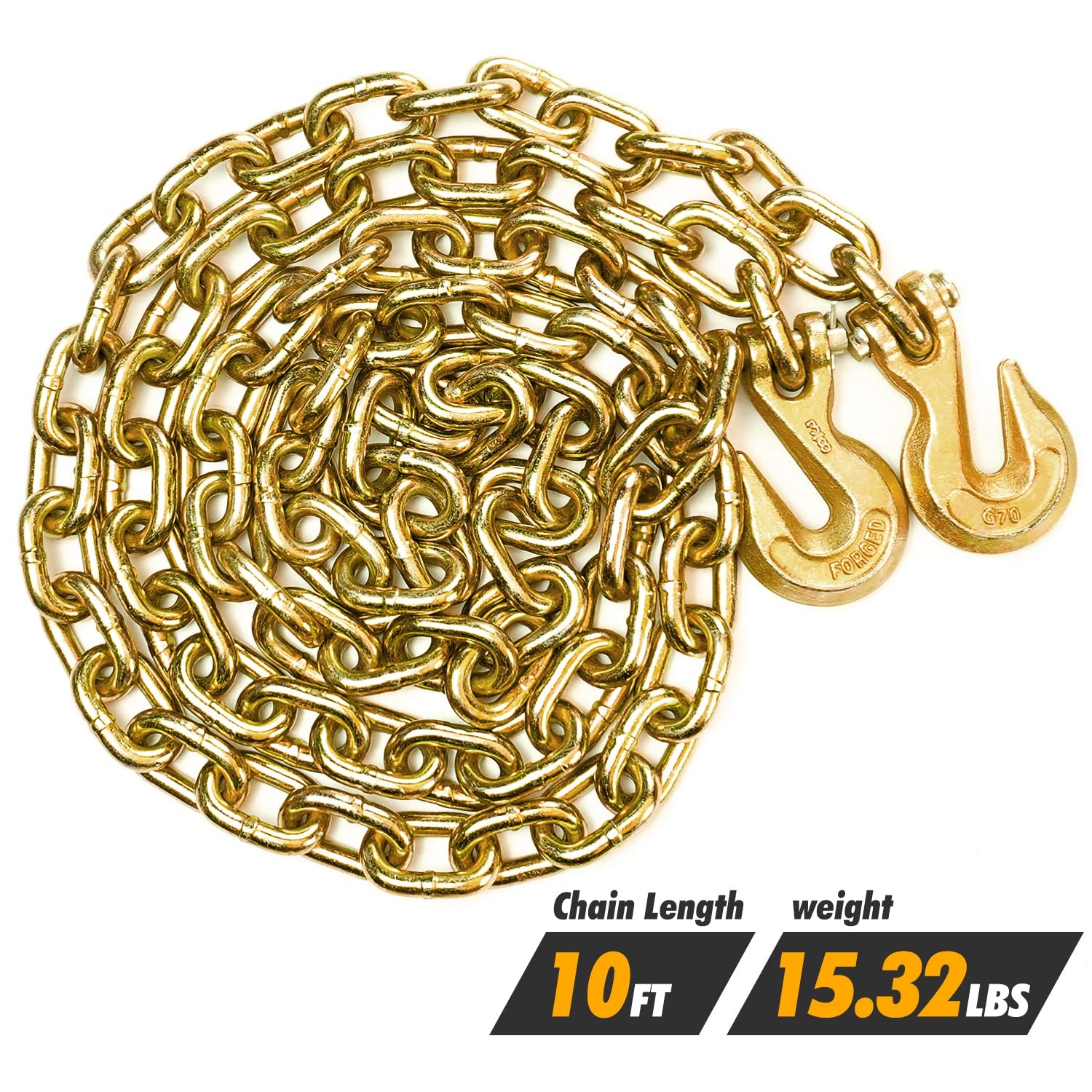 2PCS Ratchet Load Binder Chain and Binder Kit 3/8"-1/2", 10' Chains Hauling