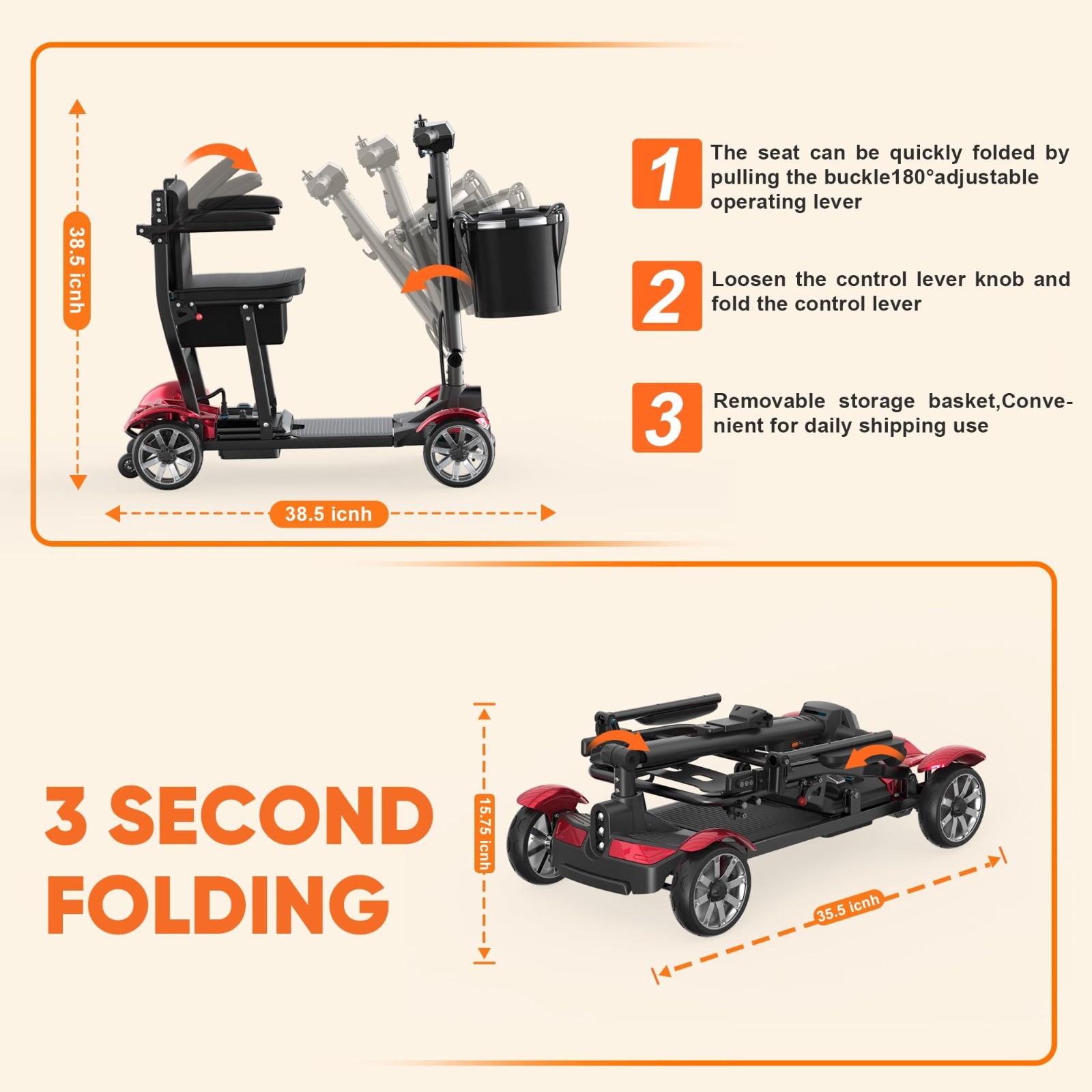 39LBS Foldable 4-Wheel Mobility Scooter for Seniors-All Terrain,Airline Approved