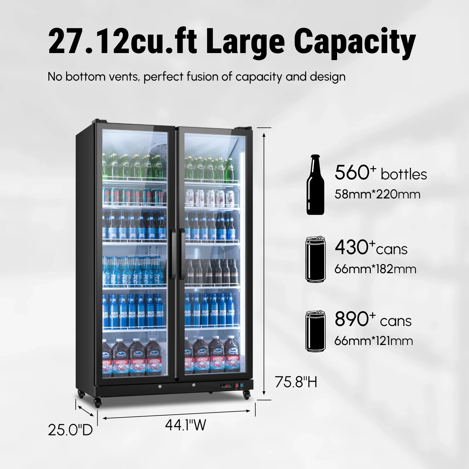 Yeego 27.12 Cu.Ft Commercial Refrigerator,800 Cans Merchandiser Refrigerator