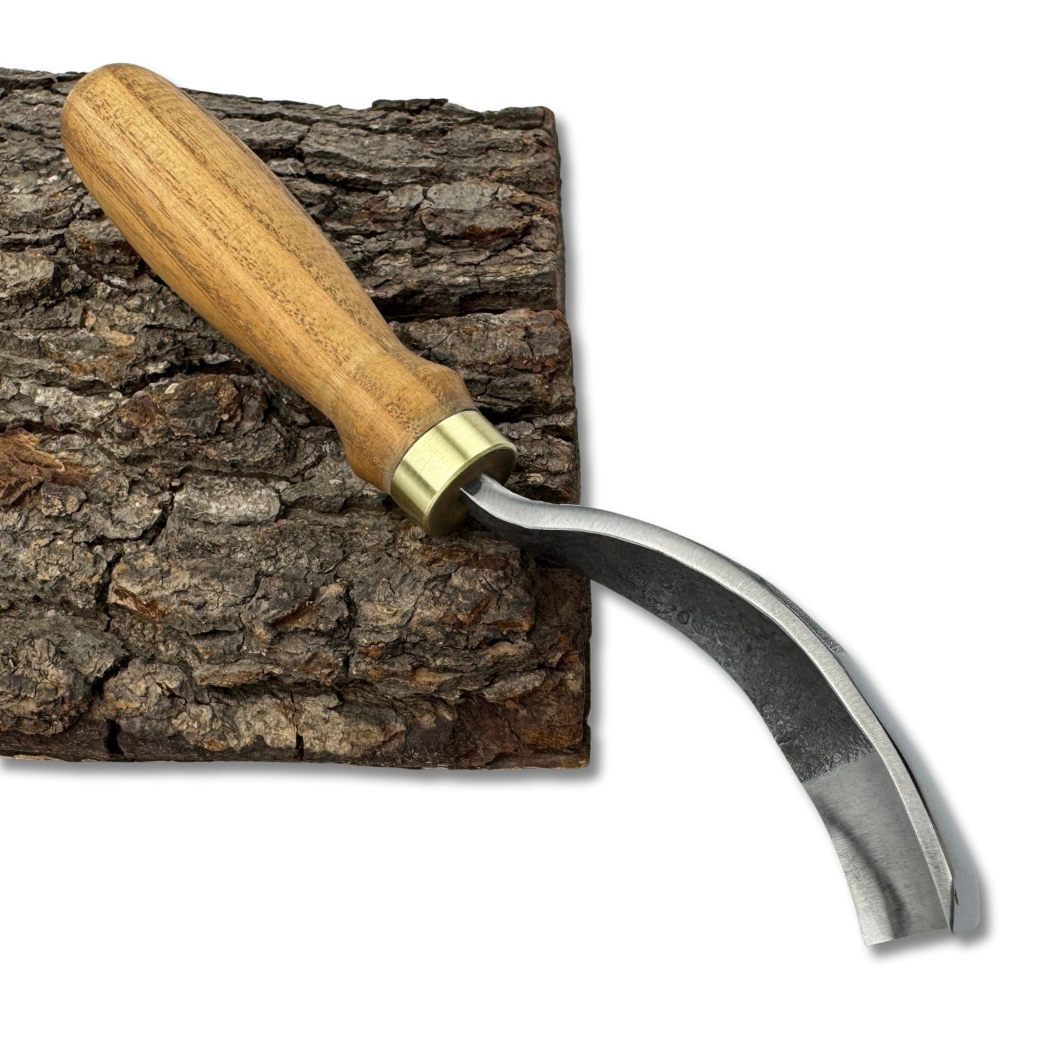 Bent Gouge – 52100 Steel Blade, Ash Handle, Custom Size, Spoon & Bowl Carving