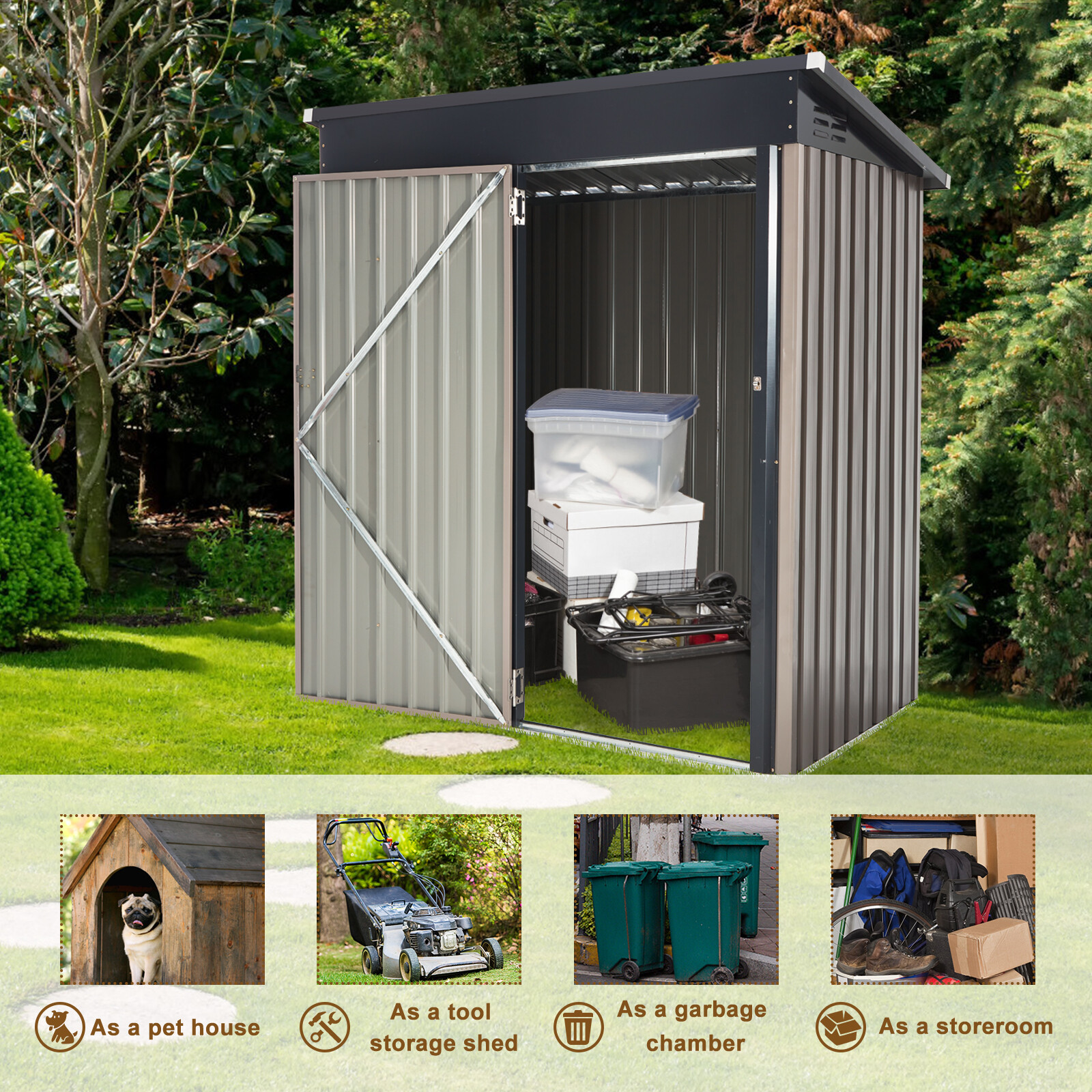 AECOJOY Outdoor Metal Storage Shed with Lockable Door