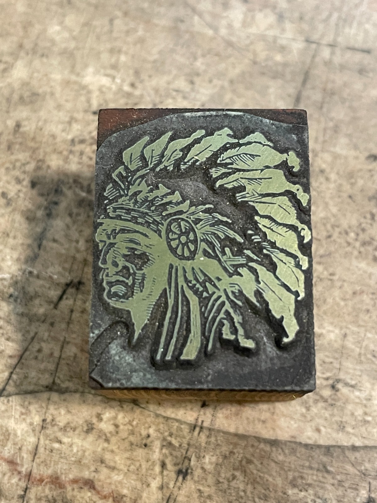 Printing Letterpress Printers Block Native American In Headdress (1123)