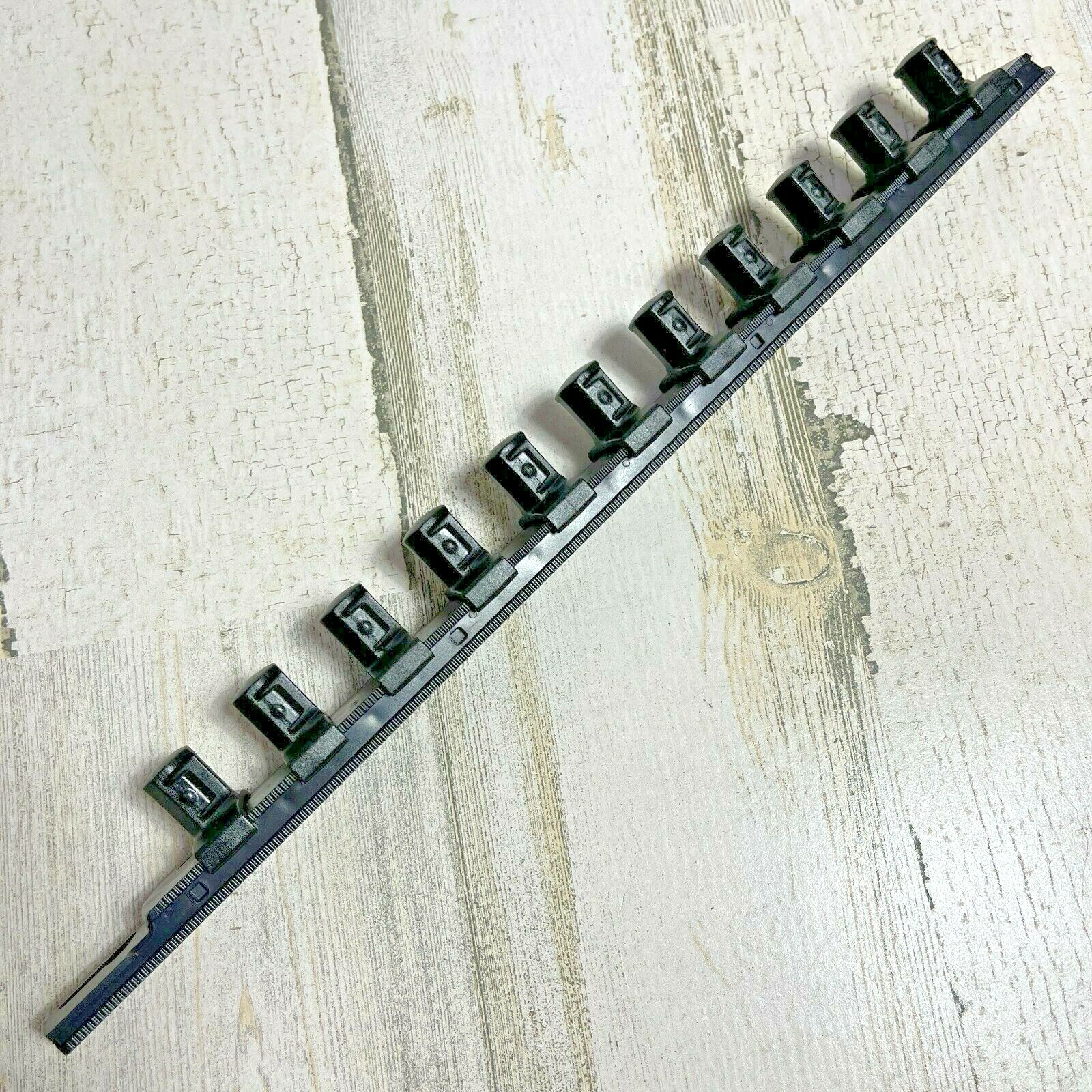 Ernst 1/2" Drive 13" Socket Organizer Rail with 11 Twist Lock Clips - Black