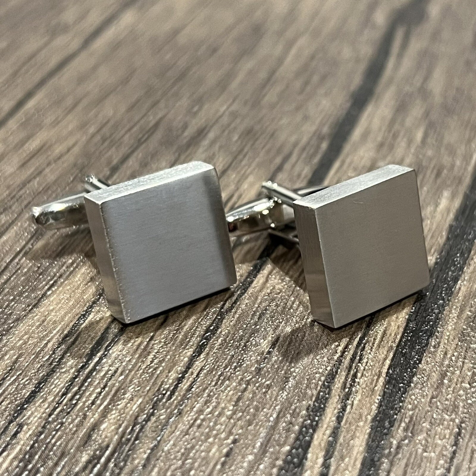 Brushed Silver Tone Square Cufflinks For Men Daily Wear Birthday Gift In Box