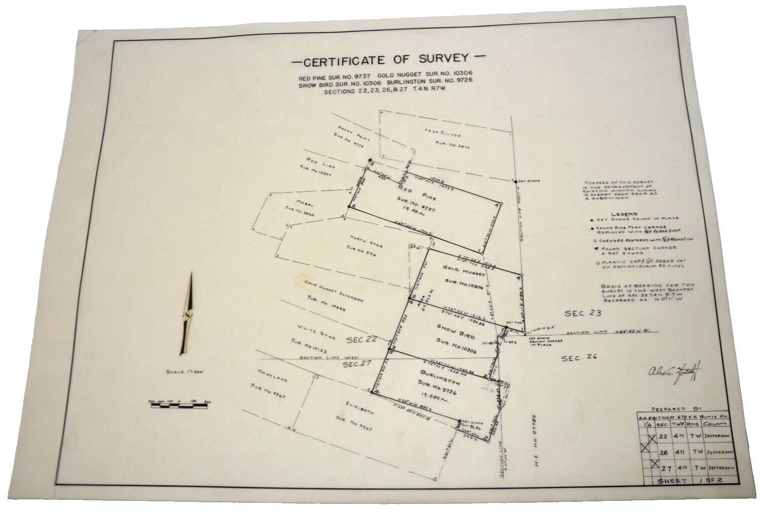 Jefferson County Montana Mine Map Tunnels Red Pine Snow Bird Gold Nugget Burling