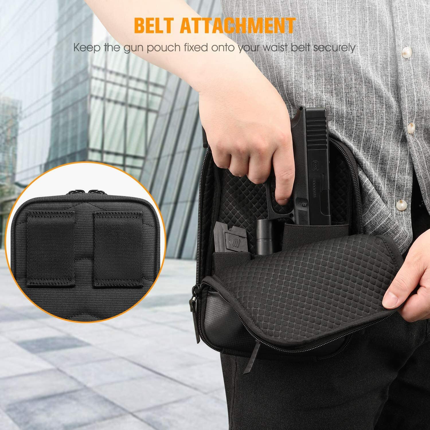Concealed Carry Gun Pouch Pistol Holster Pack Waist Pocket with Belt Loops Black