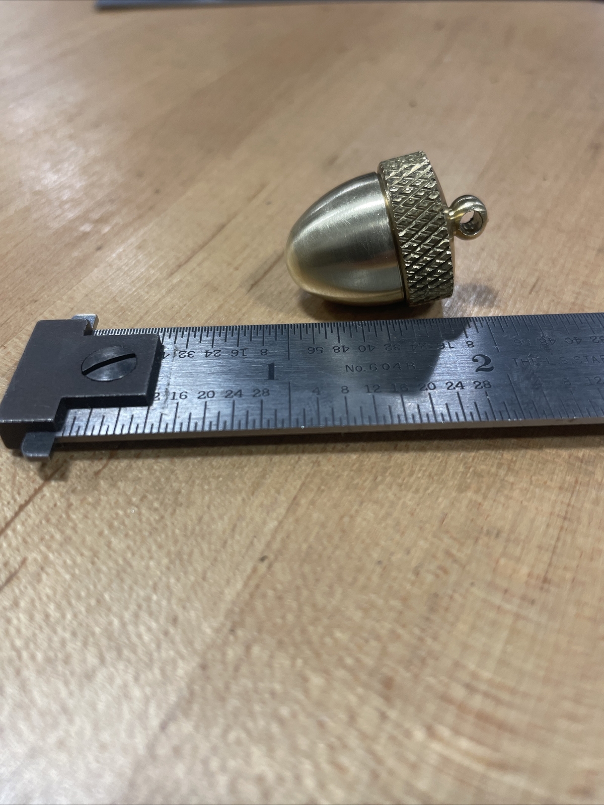 ACORN pendant , Vial , Pill box opens, unscrew top, Canister. Solid Brass