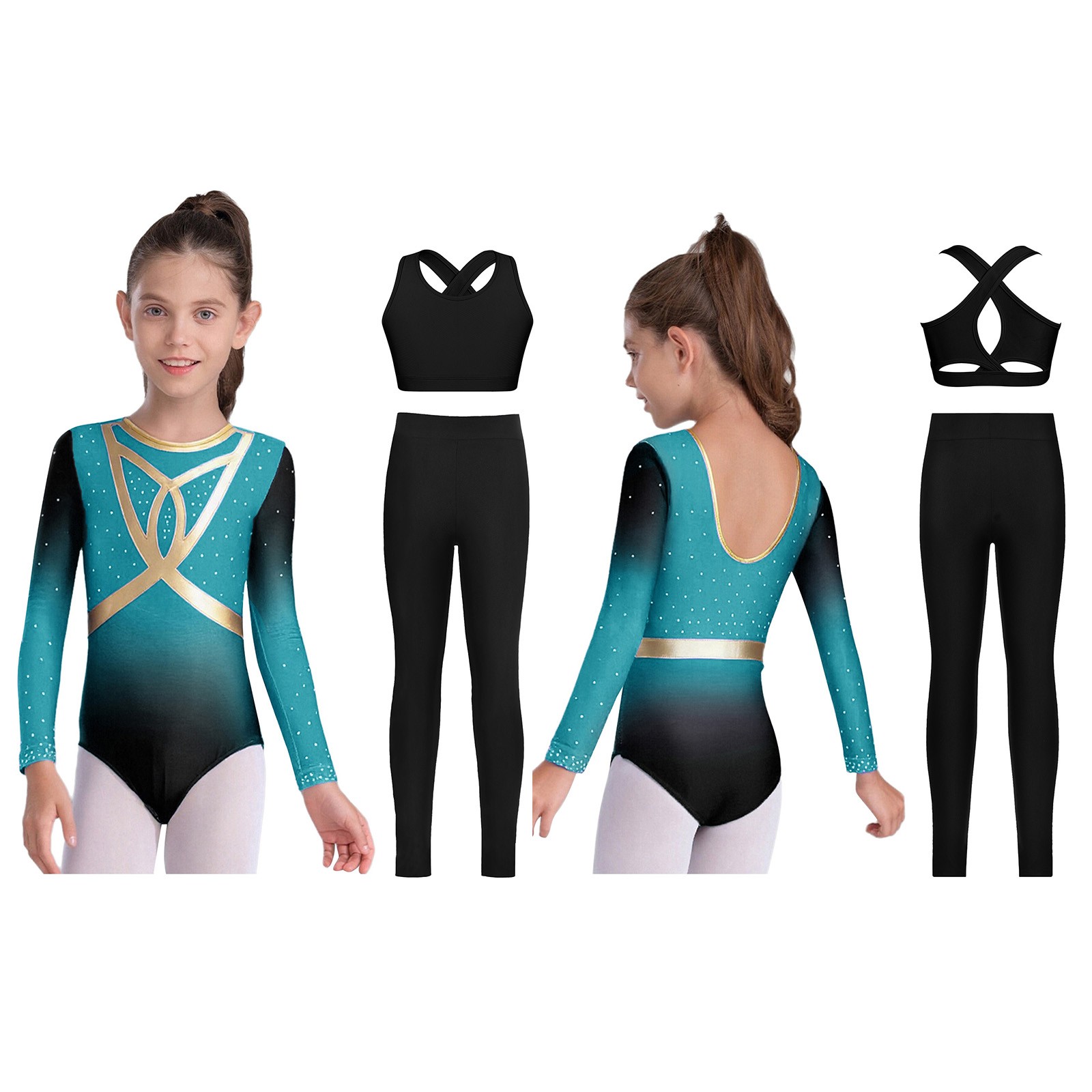 Kids Girls Dance Outfits Team Bodysuit Street Dancing Dancewear Carnival Shiny