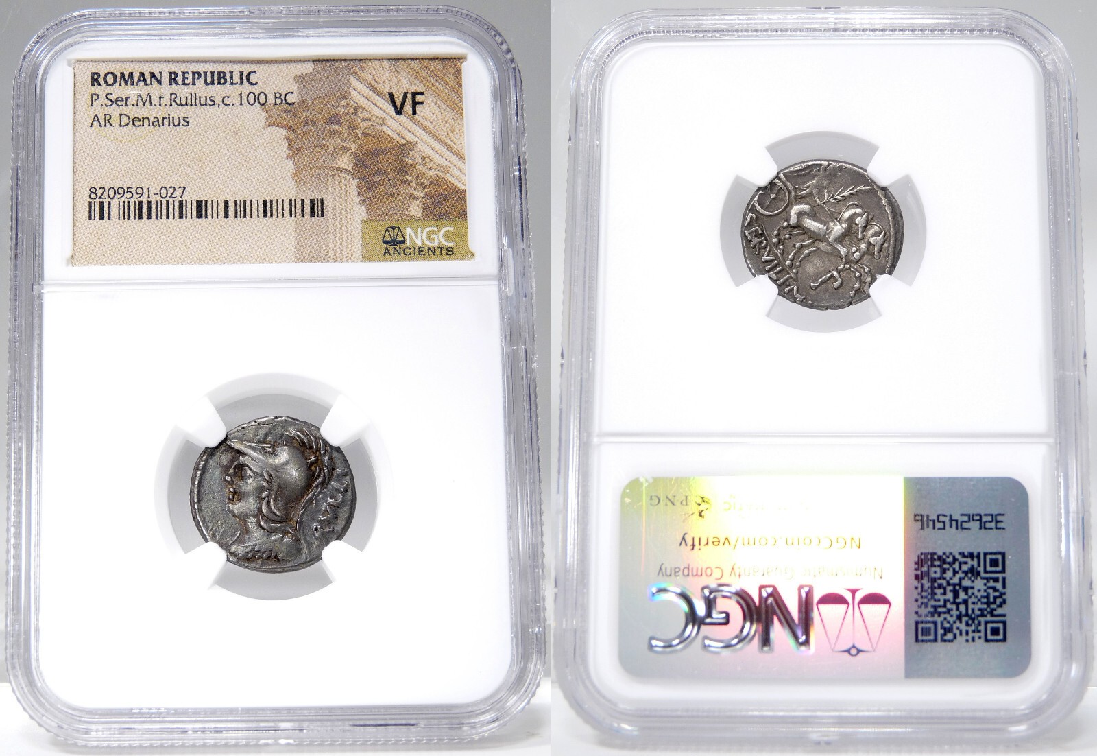 MINERVA/Victory Two Horse Chariot P. Servilius Mf Rullus NGC VF Coin Servilia 14