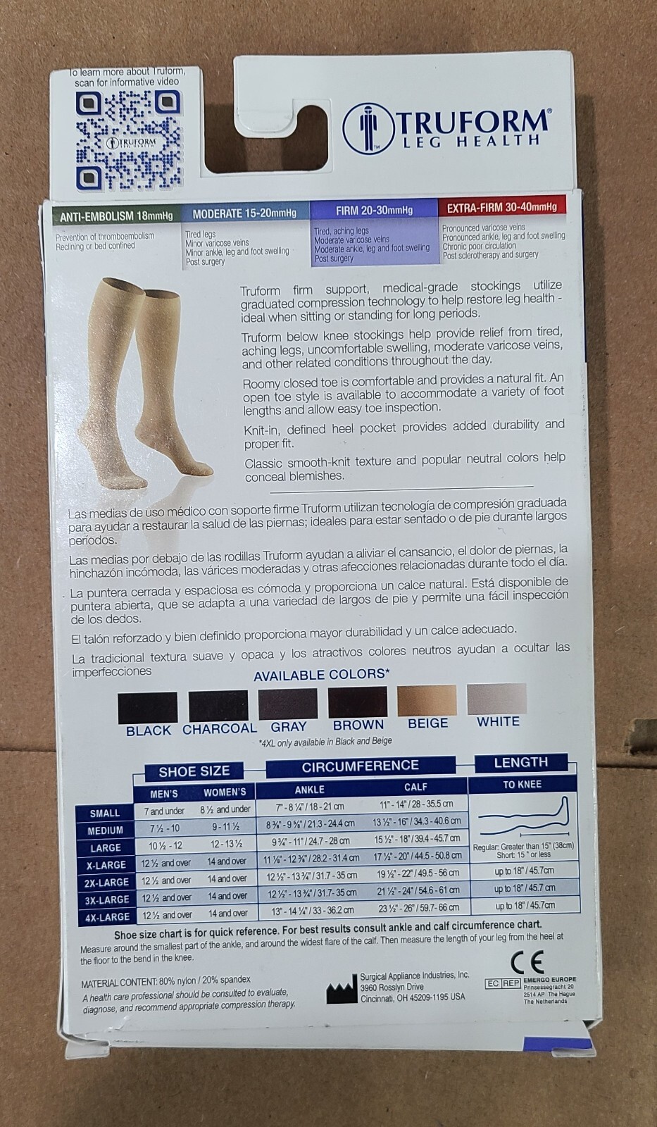 Truform 20-30 Below Knee Compression Stockings Closed Toe Beige Small #8865-S